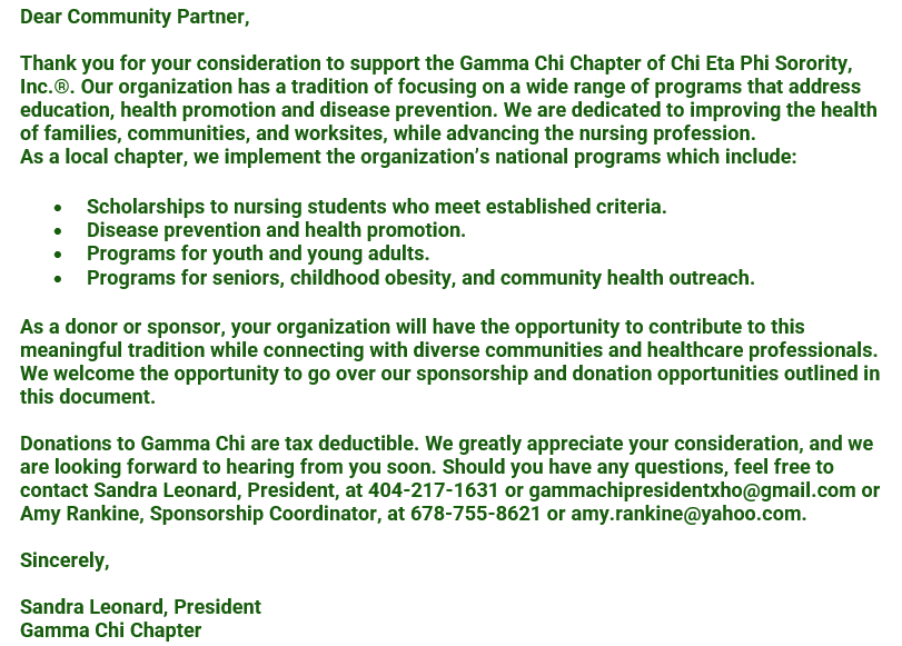 message for sponsorship